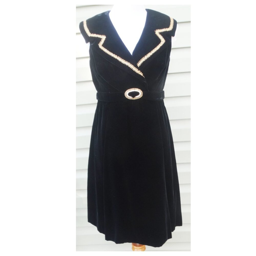 Vintage Sandine Originals New York Dress 1960s Velour Dress MEDIUM embellished